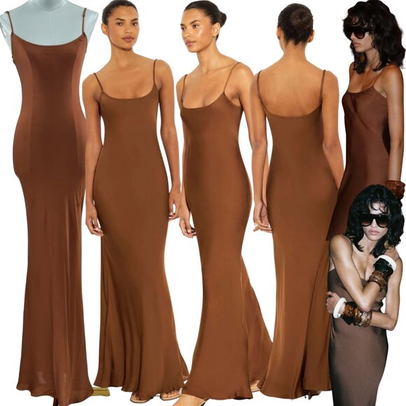 🆕 RAT & BOA 🧿 NWOT Aizza Spaghetti Tank Slip Dress, Chocolate Brown - Sz XXS - Picture 1 of 17